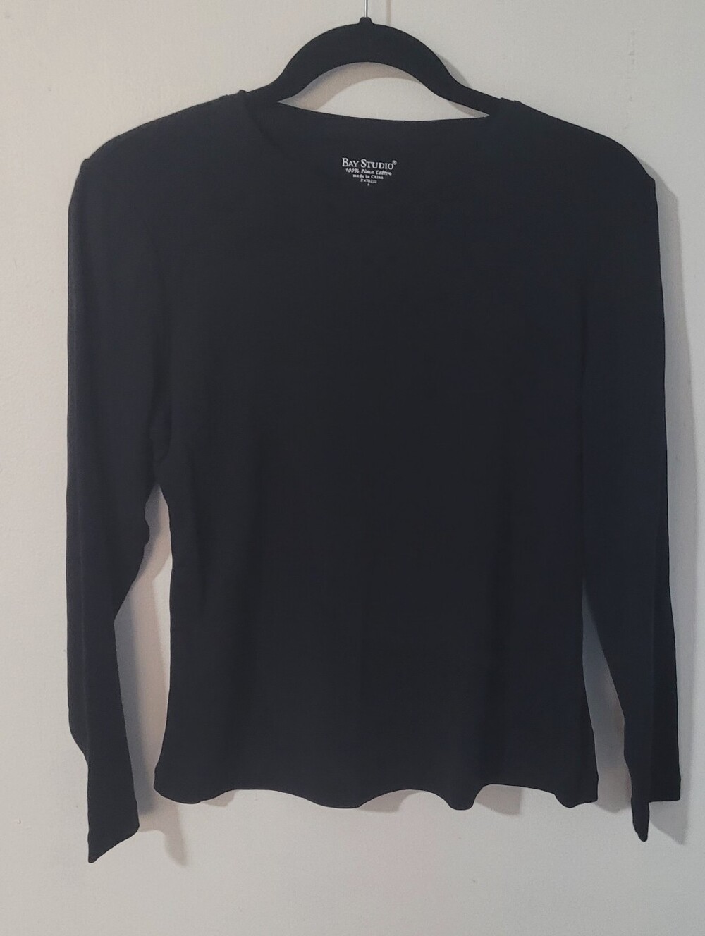 Bay Studio Black Long Sleeve T-Shirt Women's L Casual Top Cotton Crew